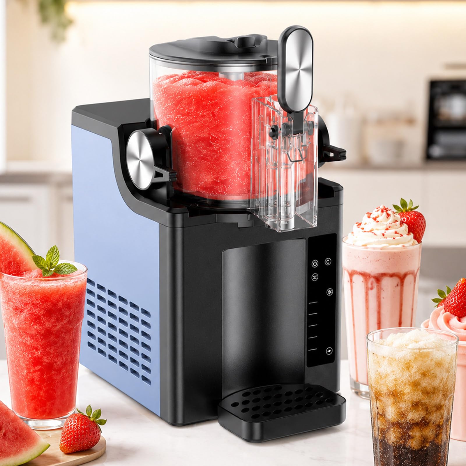 lilishangmao Countertop Slushie Maker 1.5L with 4 Smart Modes, Iced Drink Maker for Smooth Slushies Milkshakes Soft Serve Coffee Frappes And Parties, One-Button Clean & Adjustable Hardness B
