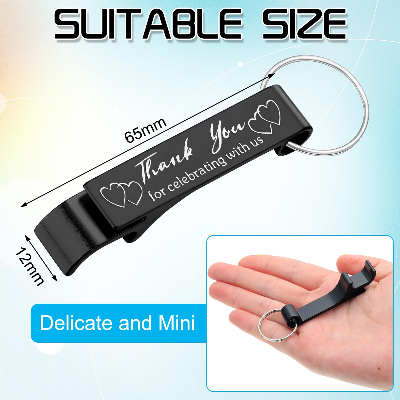 Dandat 100 apribottiglie per matrimonio, portachiavi con scritta in lingua inglese "Thank You", per ospiti in alluminio, per vino, birra, regalo per compleanno, baby shower, laurea, souvenir (nero)