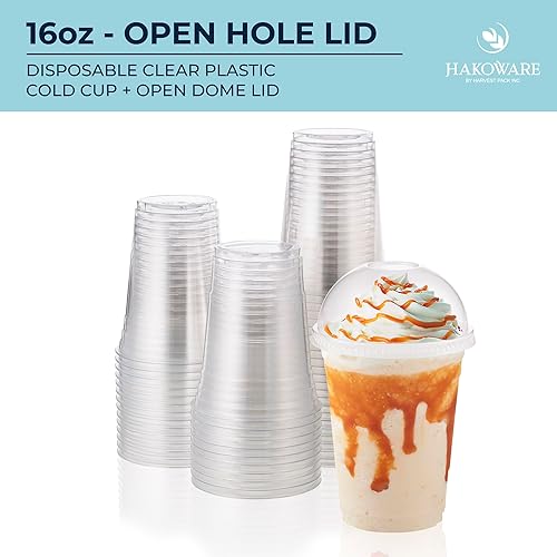 Miniatura 24 de Vasos desechables de plástico con tapas. Vasos transparentes de primera calidad, de 16 oz (onzas) PET para bebidas frías, café helado, zumos de té