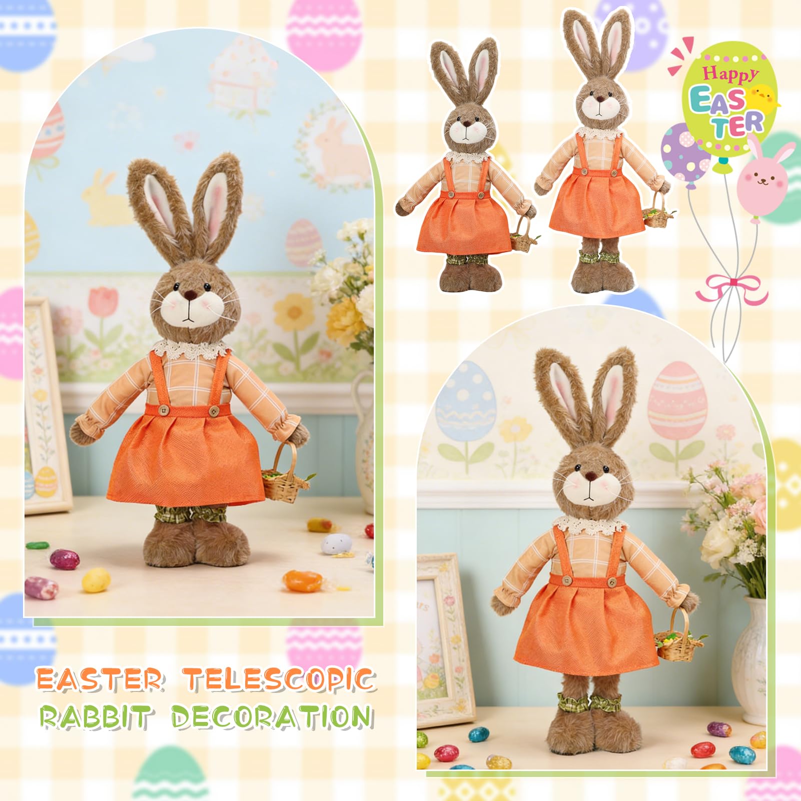 Osterdeko Osterhase Deko Tisch, 2 PCS Osterdeko Hase mit Ausziehbare Beine, Ostern Deko Osterhase Puppen, Osterhasen Dekor, Osterhasen Figuren, Ostern Hasen Figuren Osterdekoration Frühlingsdeko (C+D)