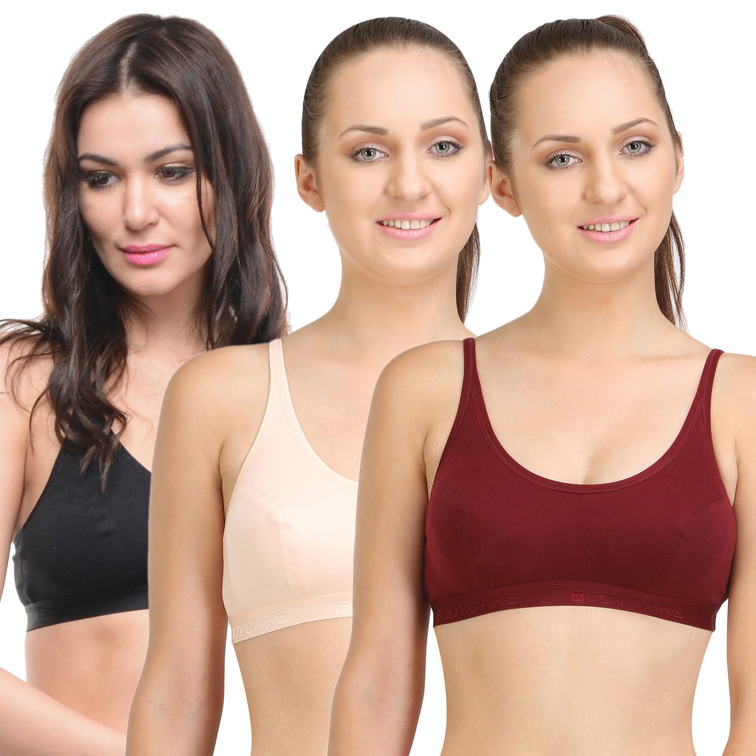 bodycare Women's Cotton, Spandex Non Padded Wire Free Sports, Seamless Bra (E1608MHPCB-34B_Maroon, Orange, Black_34)-picture-32