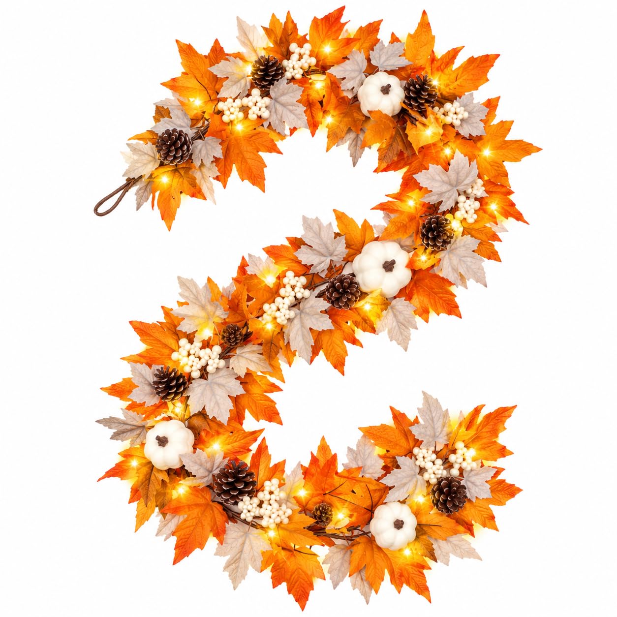 6 FT Fall Garland with Lights Fall Thanksgiving Decorations for Home, Lighted Maple Leaf…