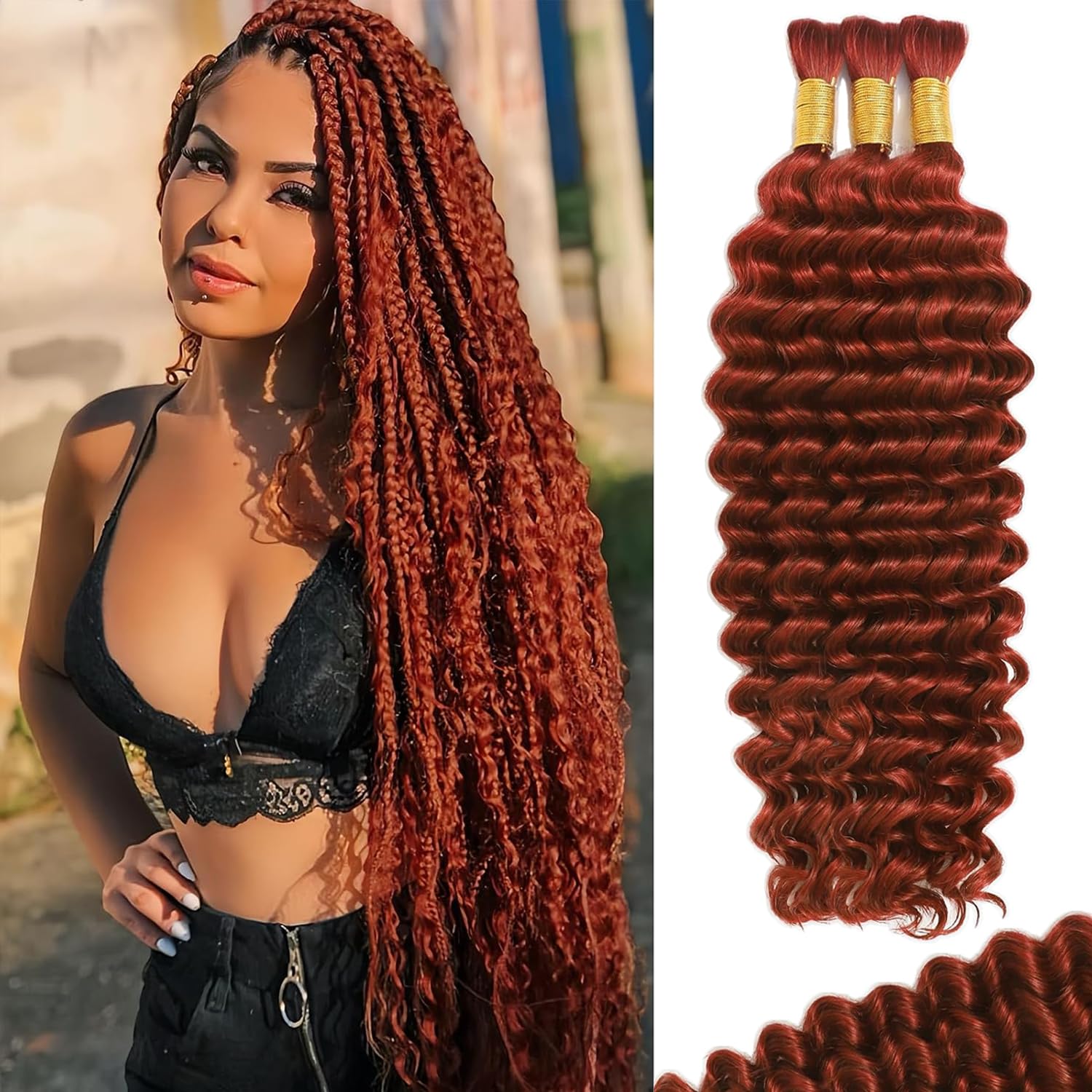 Human Braiding Hair for Boho Braids Human 110g 20 Inch Curly Boho Hair for Braiding Knotless 12A Deep Wave Bulk Bohemian 3 Bundles/Pack (350#)