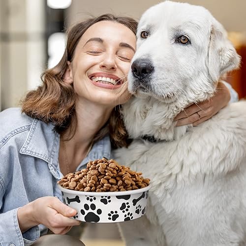 Miniatura 7 de Whaline 50 cuencos desechables para mascotas 16 onzas 2 tazas color negro y blanco lindo diseño cuencos de papel para perros a granel diseño de