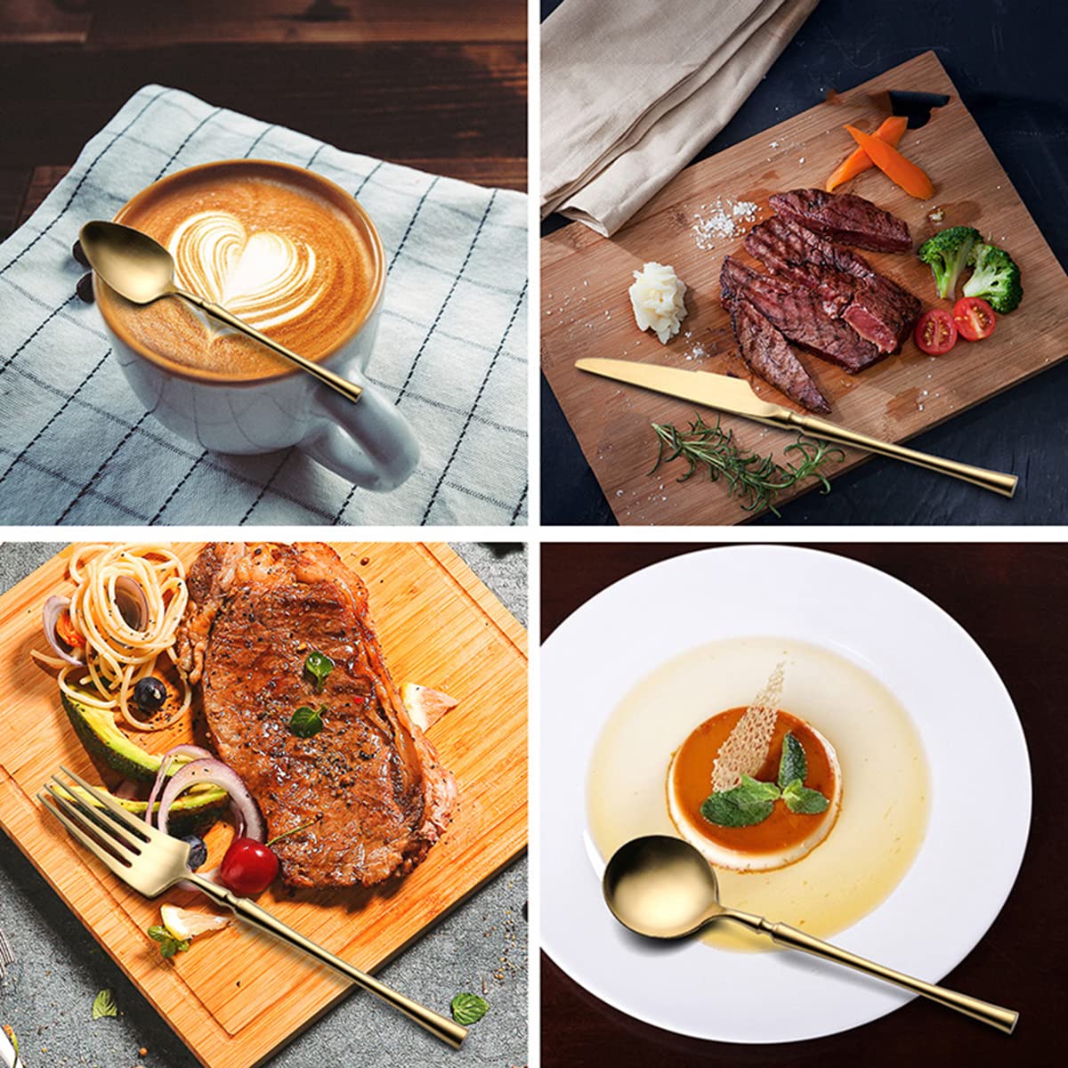 Juego De Cubiertos Dorados, Juego De Cubiertos Para Bodas, Elegante Juego De Cubiertos Clásicos De Acero Inoxidable, Cuchillo Y Tenedor Para Servir En Casa, Cocina Y Restaurante, Servicio Para 4 Pers
