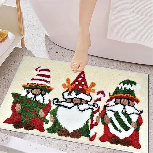 Miniatura 5 de Quimoy Tapetes de baño de Navidad, antideslizantes, lavables, de gnomo, bonito tapete de baño beige para decoración de baño de Navidad e invierno