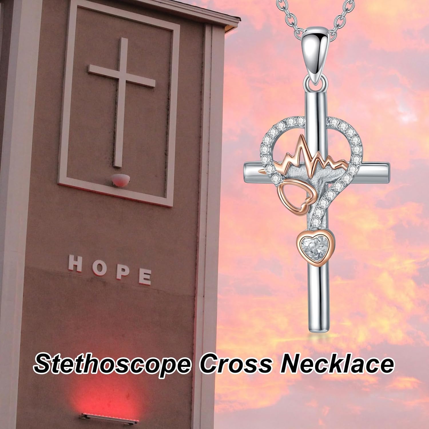 925 Sterling Silver Stethoscope Cross Necklace for Women, Nursing Medical Pendant Necklaces Doctor Nurse Graduation Jewelry Gifts for Her, 18+2 Inches - Image 3