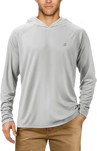 Roadbox UPF 50+ Fishing Shirts for Men, Long Sleeve UV Sun Protection Hoodie, Outdoor Hiking Running Swimming Rash Guard