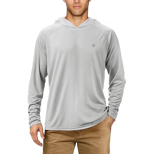 Roadbox UPF 50+ Fishing Shirts for Men, Long Sleeve UV Sun Protection Hoodie, Outdoor Hiking Running Swimming Rash Guard