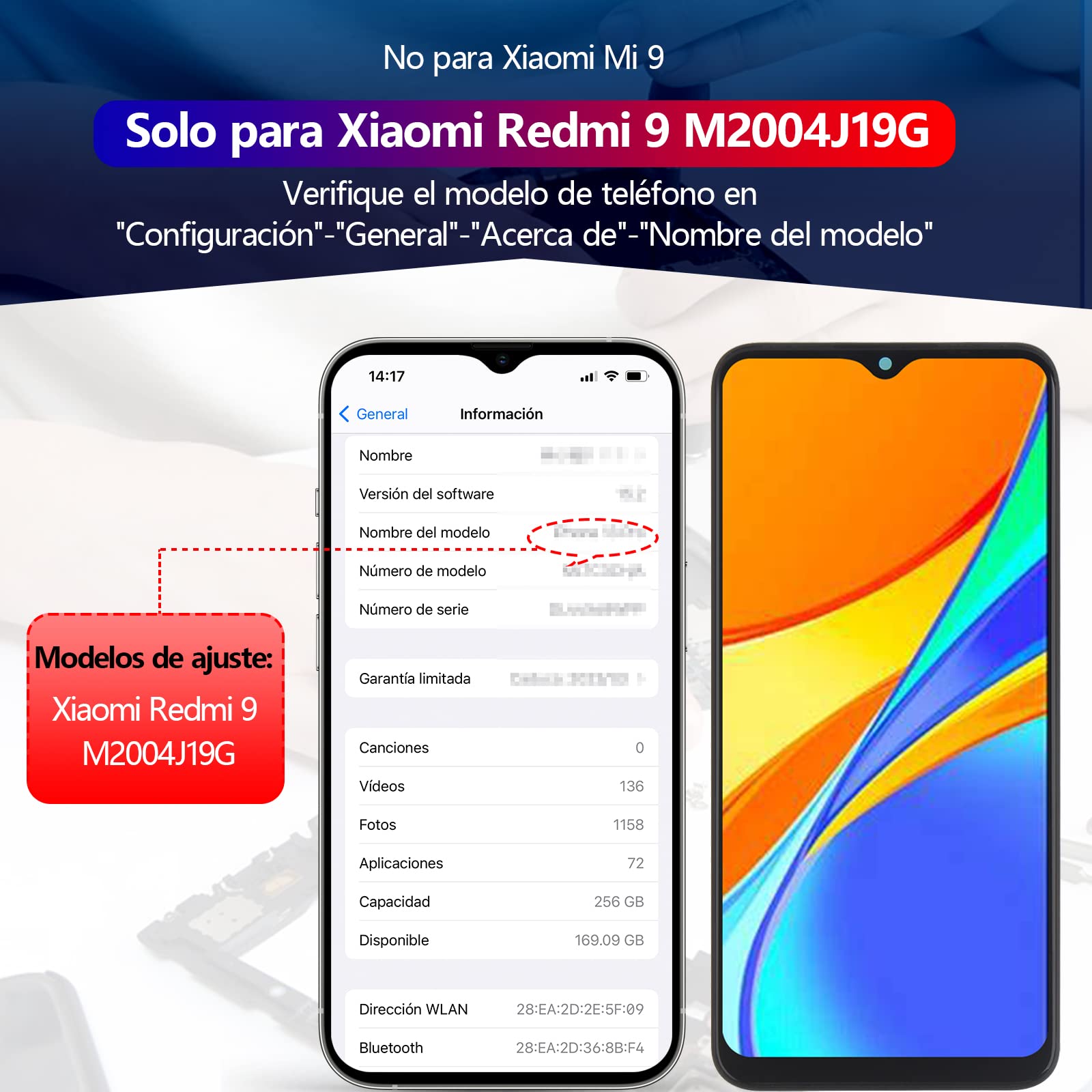 RongZy Pantalla para Xiaomi Redmi 9 Táctil LCD de Repuesto Ensamblaje Digitalizador Reemplazo para Redmi 9 con Herramientas (Negro con Marco)