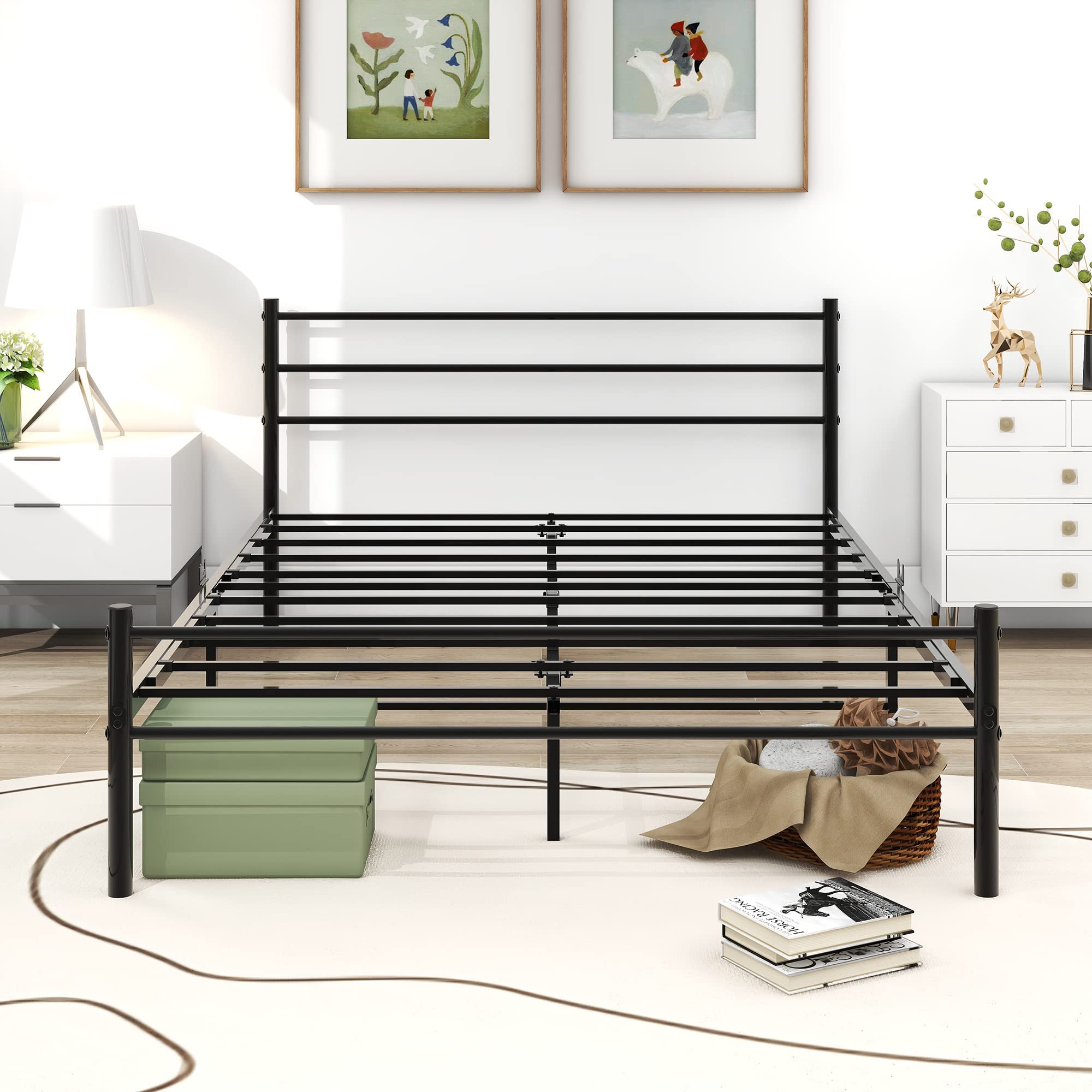 Struttura Letto Matrimoniale 120x190cm - Metallo, Doghe Acciaio, Altezza 46cm, Nero - Foto 5