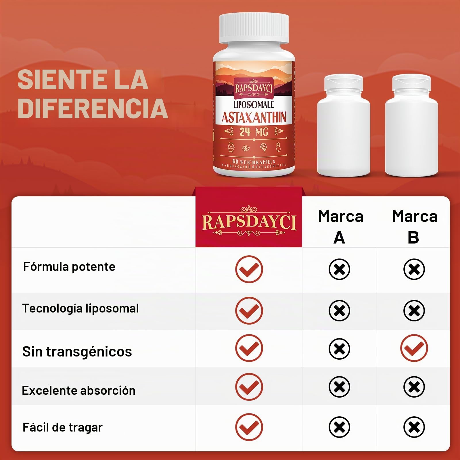 Liposomal Astaxantina Suplemento dede 24 mg por porción, Potente Fórmula Antioxidante que VIT C, absorción superior