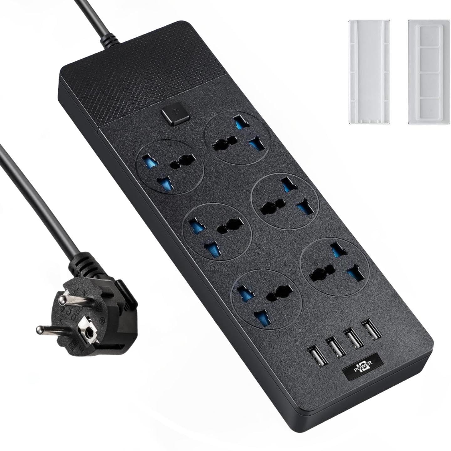 European Power Strip, Universal Power Strip with 6 AC Outlets and 4 USB Ports, 110-240v, 3000w Power Strip with EU Plug, 6Ft, Electrical Outlet Extender for Travel Home Office Essentials