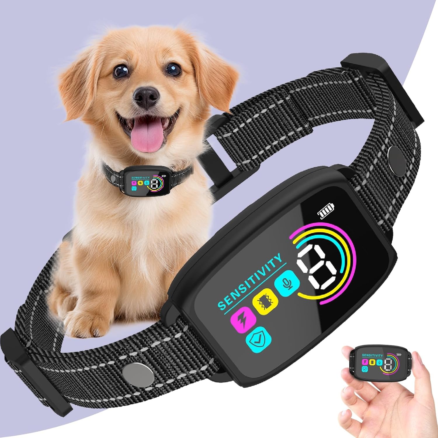 Dog Bark Collar, Rechargeable Anti Barking Device with 4 Modes & Long Battery Life, Adjustable Beep Vibration Static Shock Training Collar for Small Medium Large Dogs