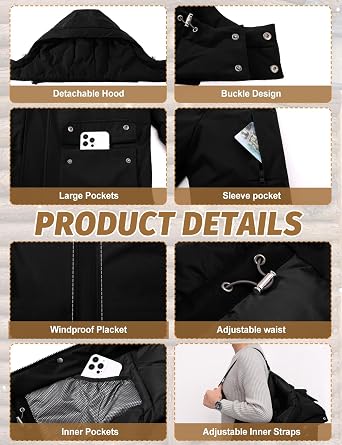 HEEKPEK Mens Winter Coats Long Parka Puffer Jackets Water Repellent Windbreaker Insulated Thicken Puffy Jacket with Hood