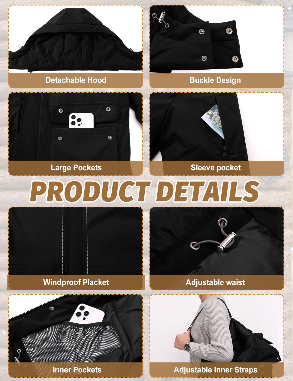 TOMEEK Chaqueta Hombre Invierno Abrigo Largo Hombre Cálido Acolchada con Capucha Cremallera Parka Casual Chaquetas Cazadora Viento Abrigos Coat Chaquetón con Bolsillos