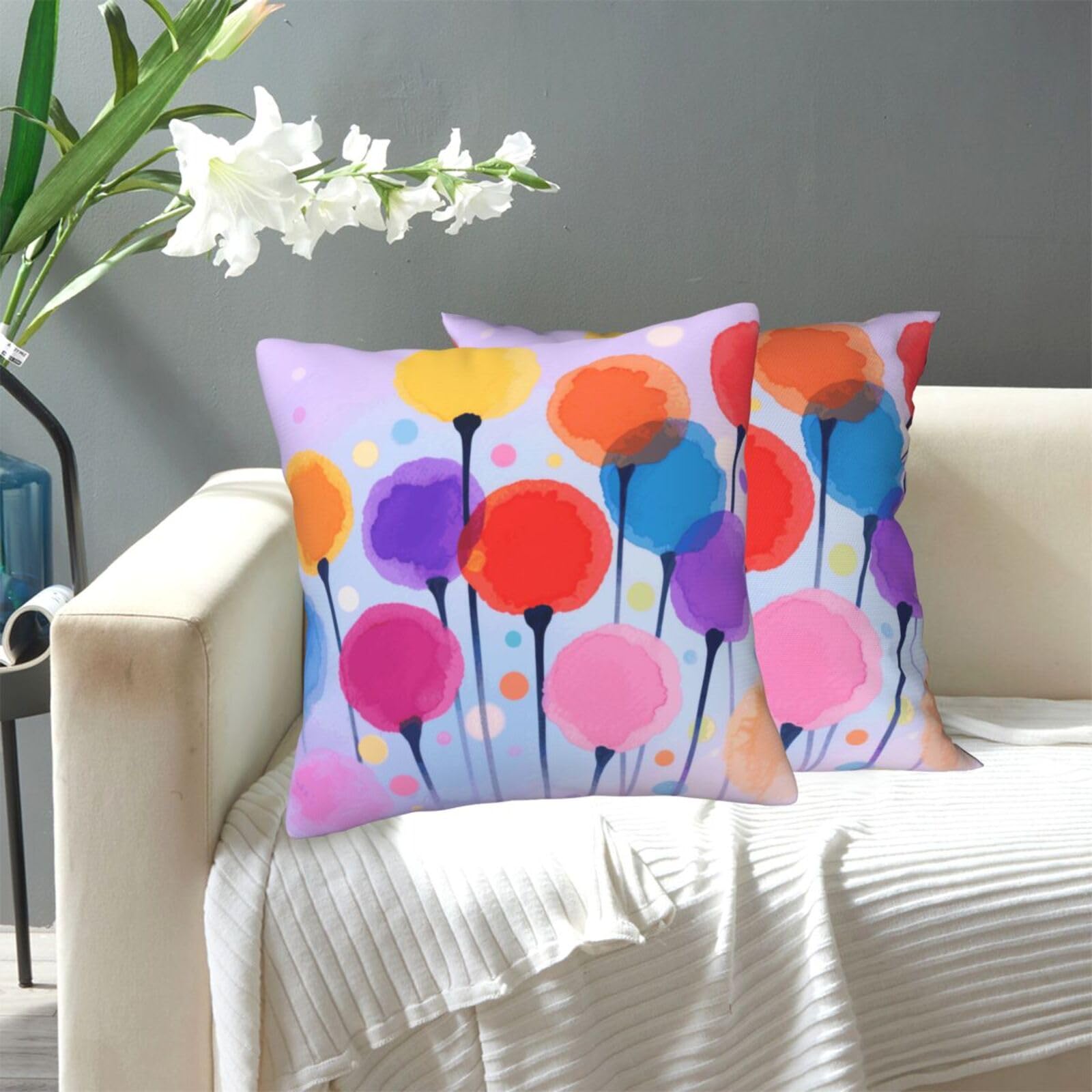 FekiLoot Decorative Throw Pillow Covers Modern Farmhouse Pillowcase Double Sided Cozy Cushion Cover for Sofa Couch Bed 18"X18" Abstract Floral Watercolor Paint