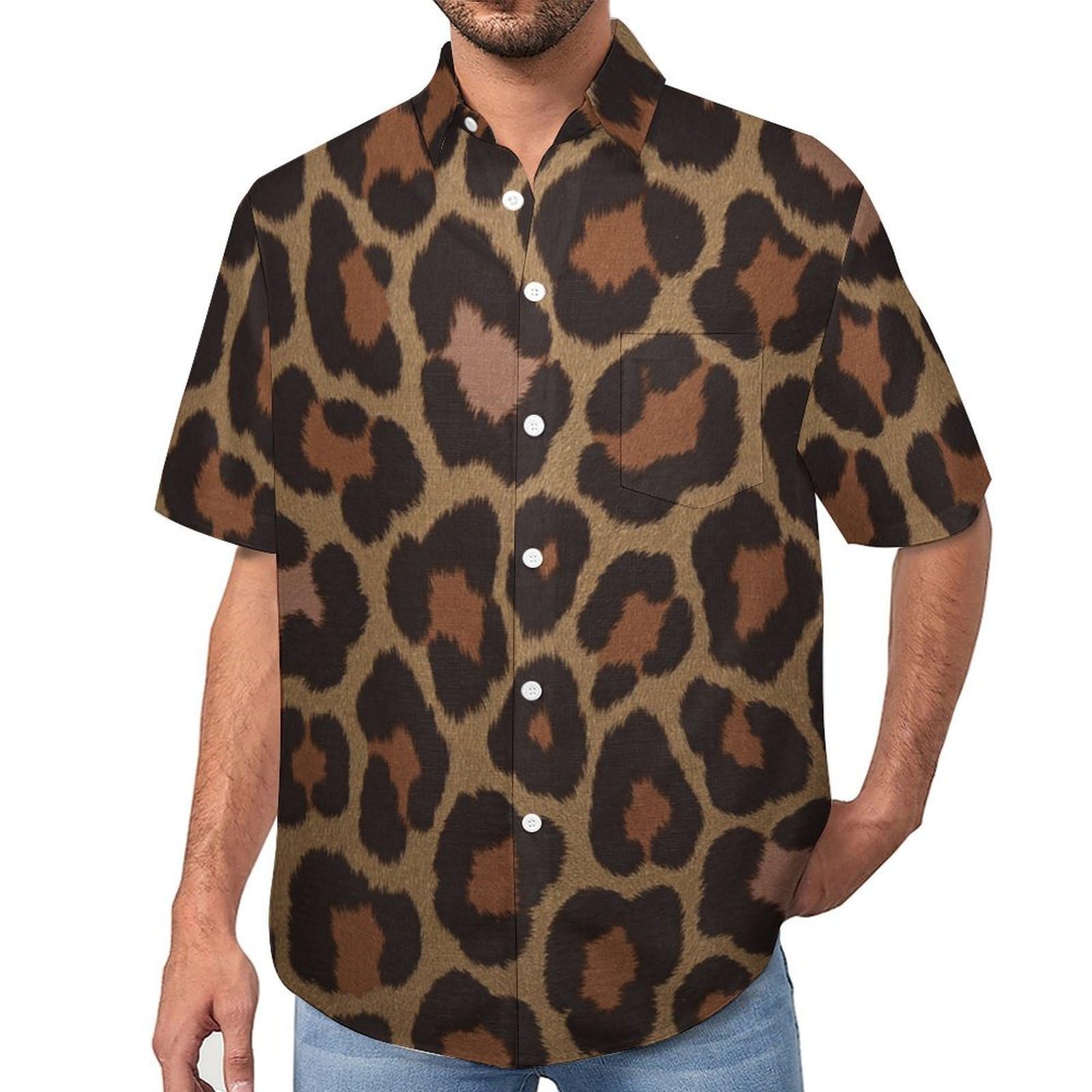 Camicie da Uomo a Maniche Corte con Stampa della Stampa Leopardata Classica retrò, Casual Leggere Bottoni Camicia con Tasca Frontale, per Vacanze Spiaggia Estate