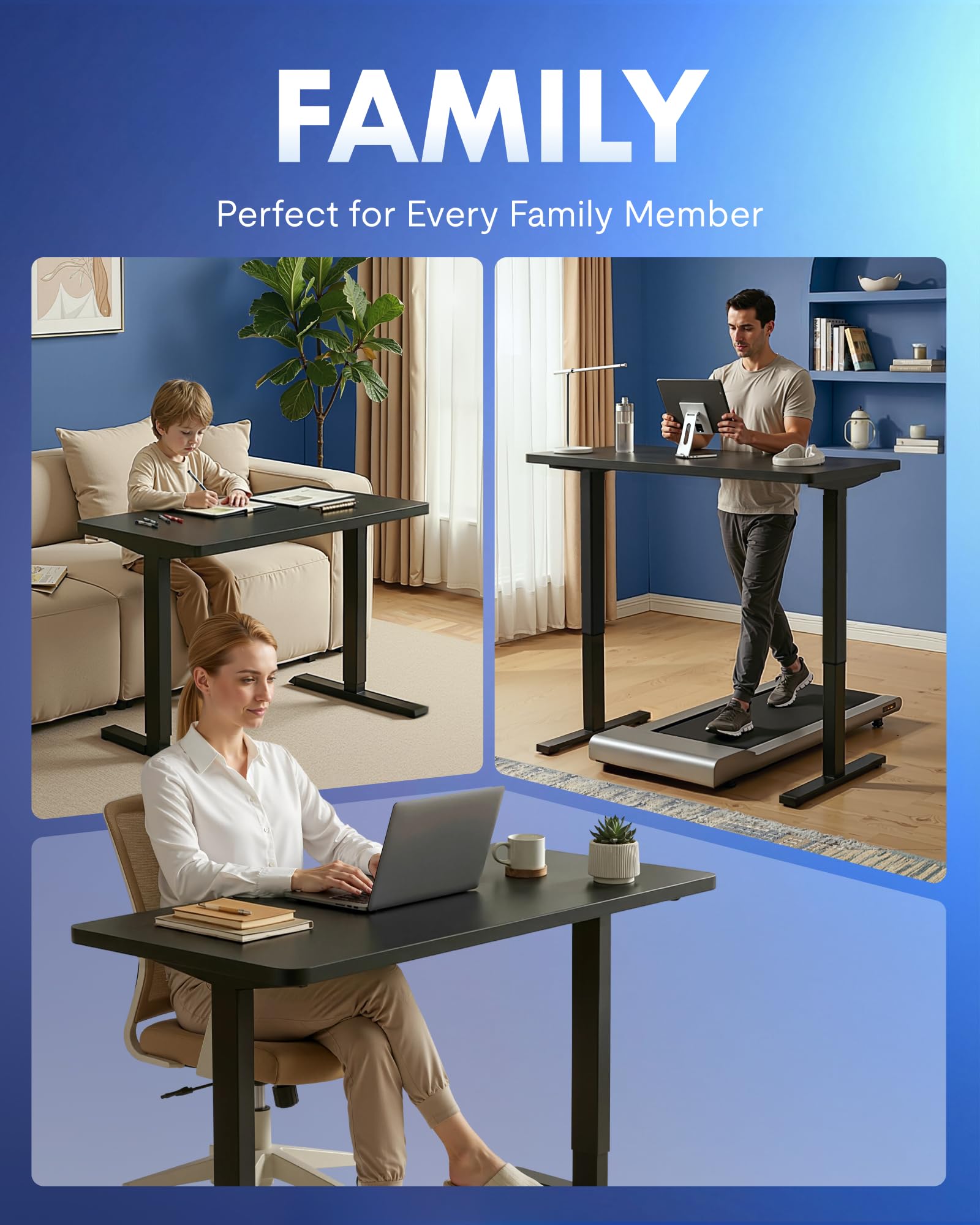 FLEXISPOT EN1 One-Piece Standing Desk, Electric Adjustable with 4 Memory Presets, 176 LBS Capacity, Stable & Quiet, Seamless Desktop for Home Office & Dual Monitors, 48"x30" Black view 8