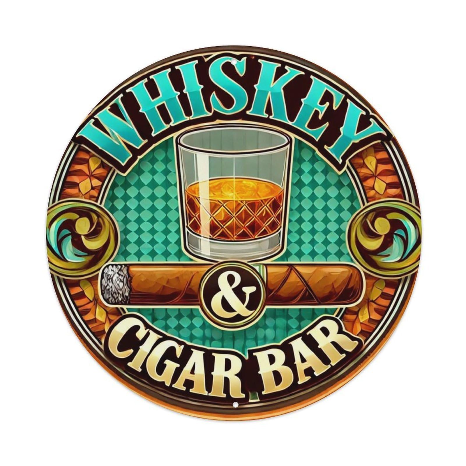 Jdyansheng Vintage Whiskey And Cigar Bar Logo Tin Sign Metal Poster Metal Signs For Home Man Cave Bar Cafe Kitchen Laundry Room Wall Decorations 8X8 Inches