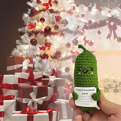 Miniatura 5 de Handmade Emotional Support Pickled Cucumber Gift, Emotional Support Pickled Cucumber Knitting Doll,Cute Handwoven Ornaments, Handmade Crochet
