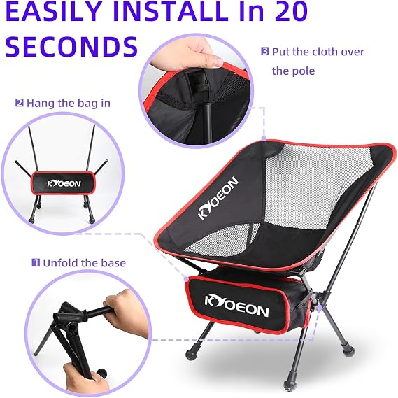 Portable Camping Chair, Ultralight Durable Foldable Chair for Outdoor Camp,Travel, Beach, Picnic, Garden, Sport Sturdy Frame, Comfortable Collapsible Lawn Chair, Supports 330Lbs