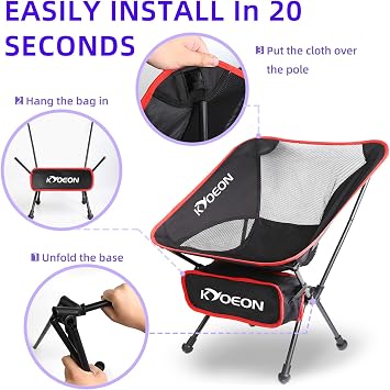 Portable Camping Chair, Ultralight Durable Foldable Chair for Outdoor Camp,Travel, Beach, Picnic, Garden, Sport Sturdy Frame, Comfortable Collapsible Lawn Chair, Supports 330Lbs
