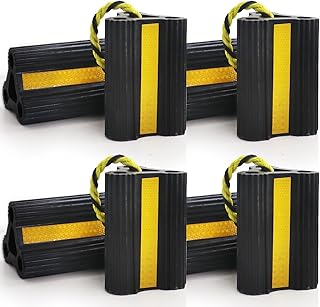 WECARLLE Wheel Chocks for RV Trailers 4Pair/8Pack with Rope, Rubber Tire Chocks Block Stopper with Reflective Strips for C