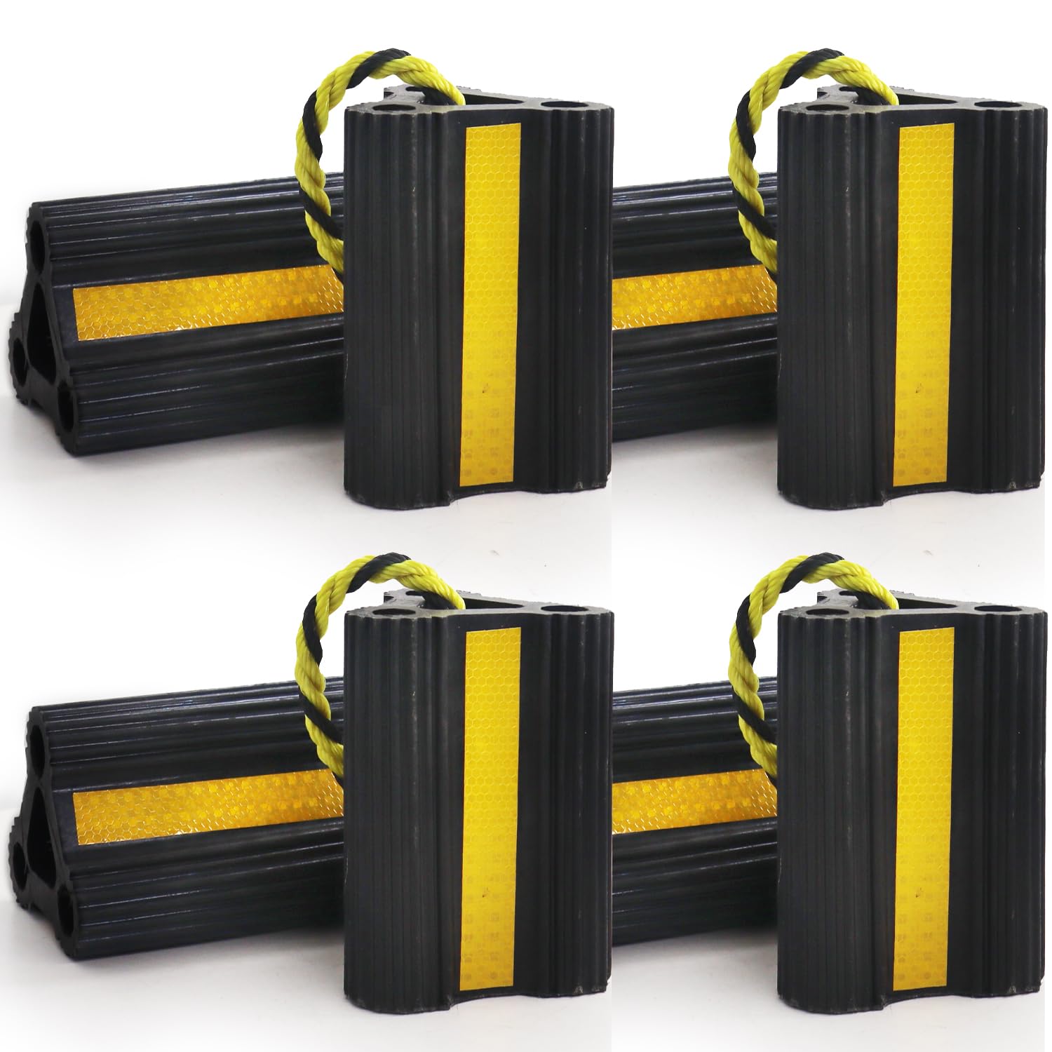 Photo 1 of WECARLLE Wheel Chocks for RV Trailers 4Pair/8Pack with Rope, Rubber Tire Chocks Block Stopper with Reflective Strips for Camper Truck Car Wheel Immobilizers & Chocks, Travel Trailer RV Accessory
