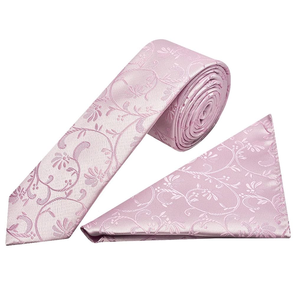 TIES R US Light Dusty Pink Floral Skinny Boys Tie and Pocket Square Set