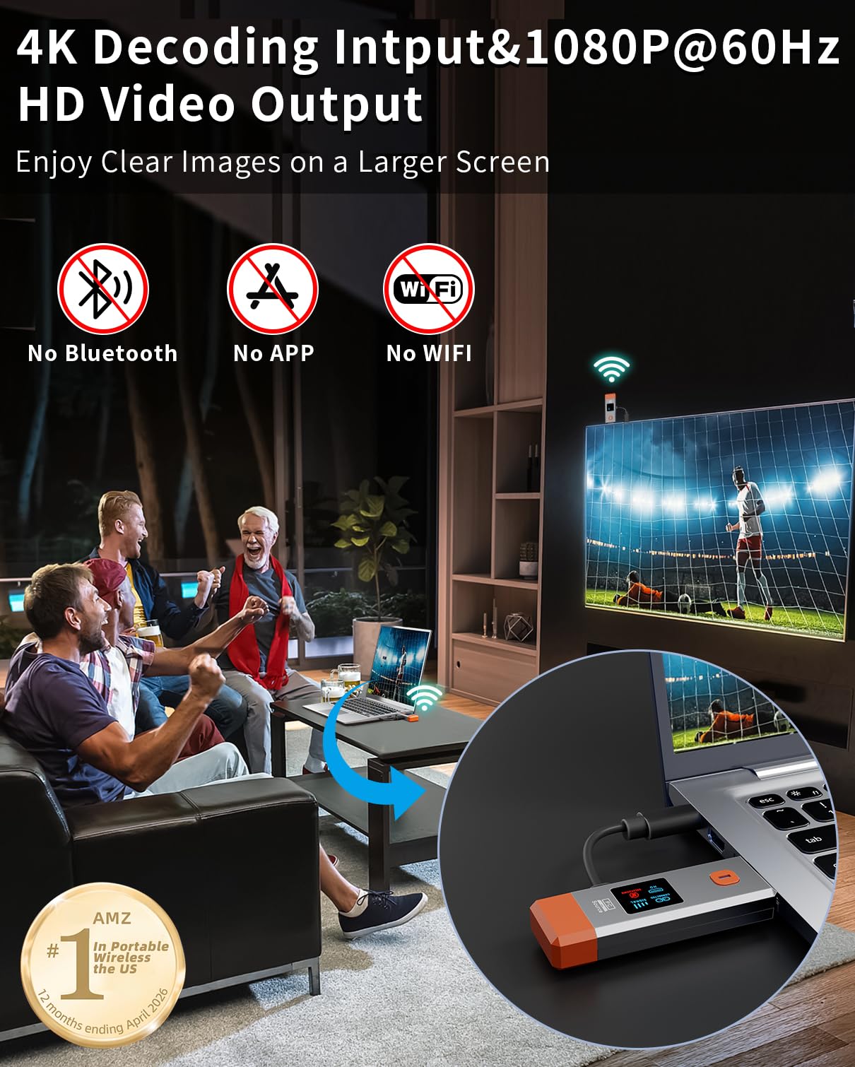 Émetteur et récepteur HDMI sans fil de 100 m, entrée de décodage 4K, sortie 1080p, prête à l'emploi, portable 2,4 G/5,8 G pour vidéo et audio à surveiller depuis PC/projecteur/TV Box, avec écran LED