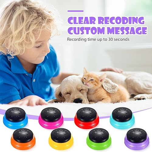 Miniatura 2 de Paquete de 8 botones de grabación de voz para perros y gatos, botones para comunicación y entrenamiento de mascotas, zumbador de grabación de 30