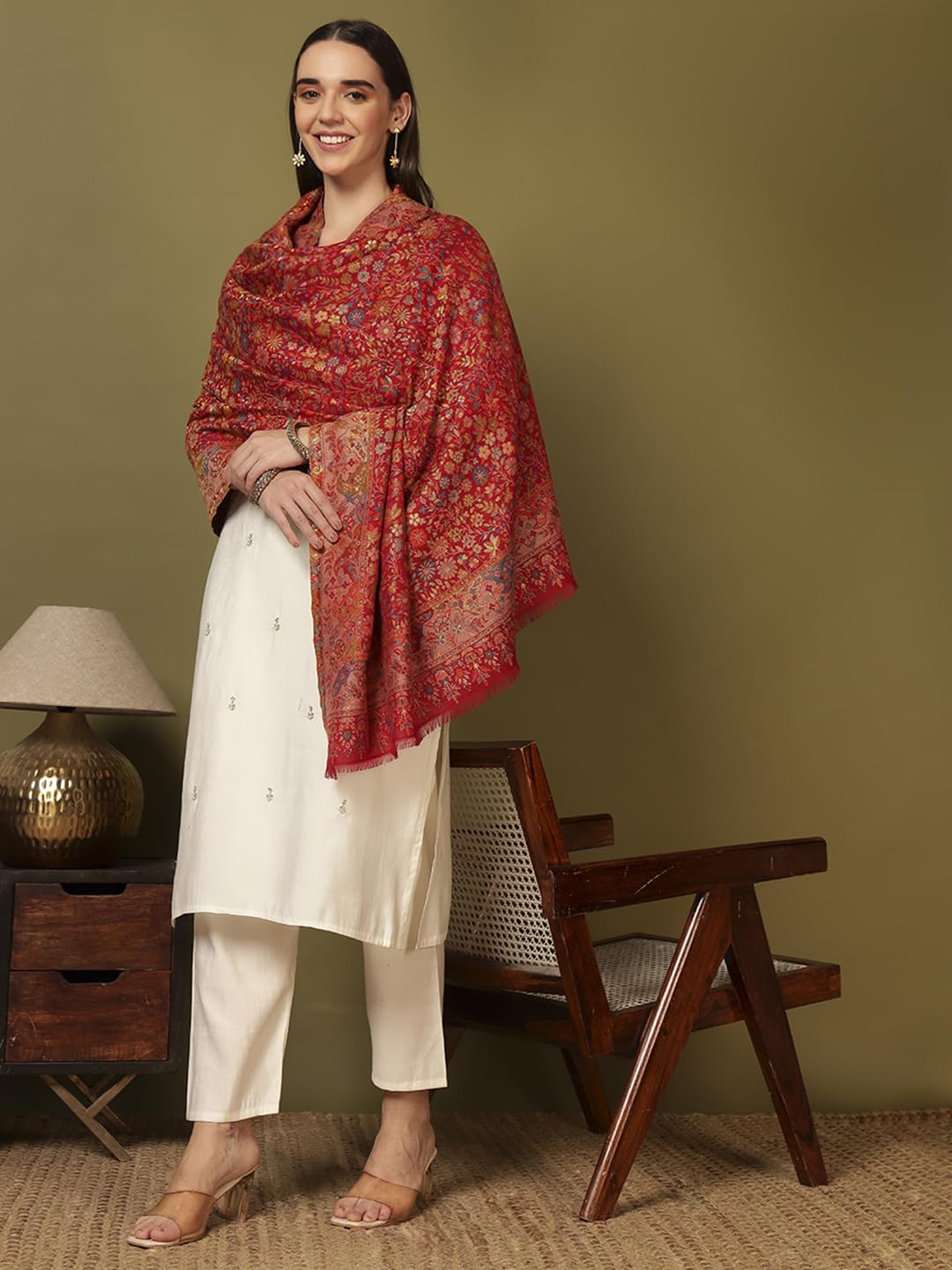 Pashmoda Chal de cachemira de mezcla de lana Nazrana Kaani para mujer (tamaño: 101 x 203 cm)