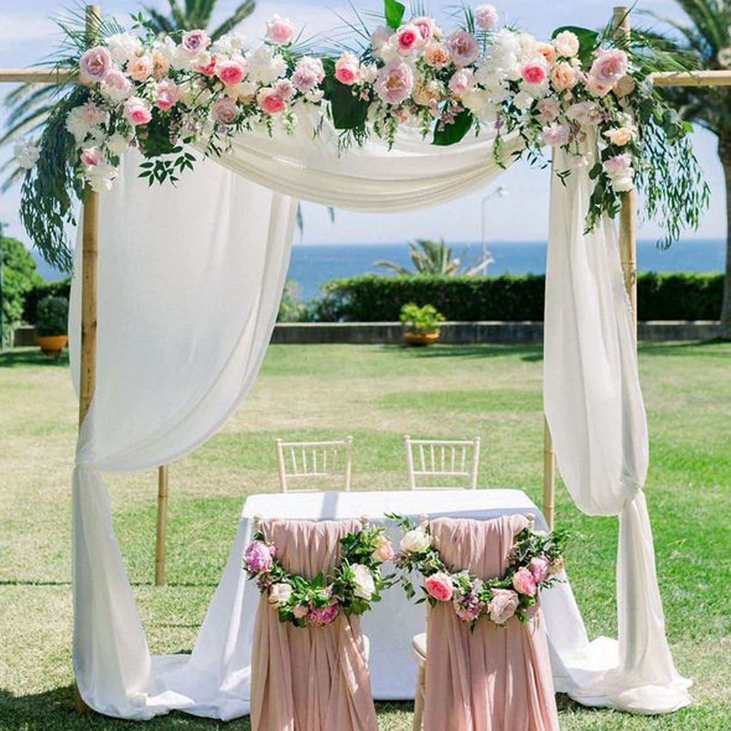 Amazon.co.jp: ROMANKAS ホワイトウェディングアーチドレープ 1パネル