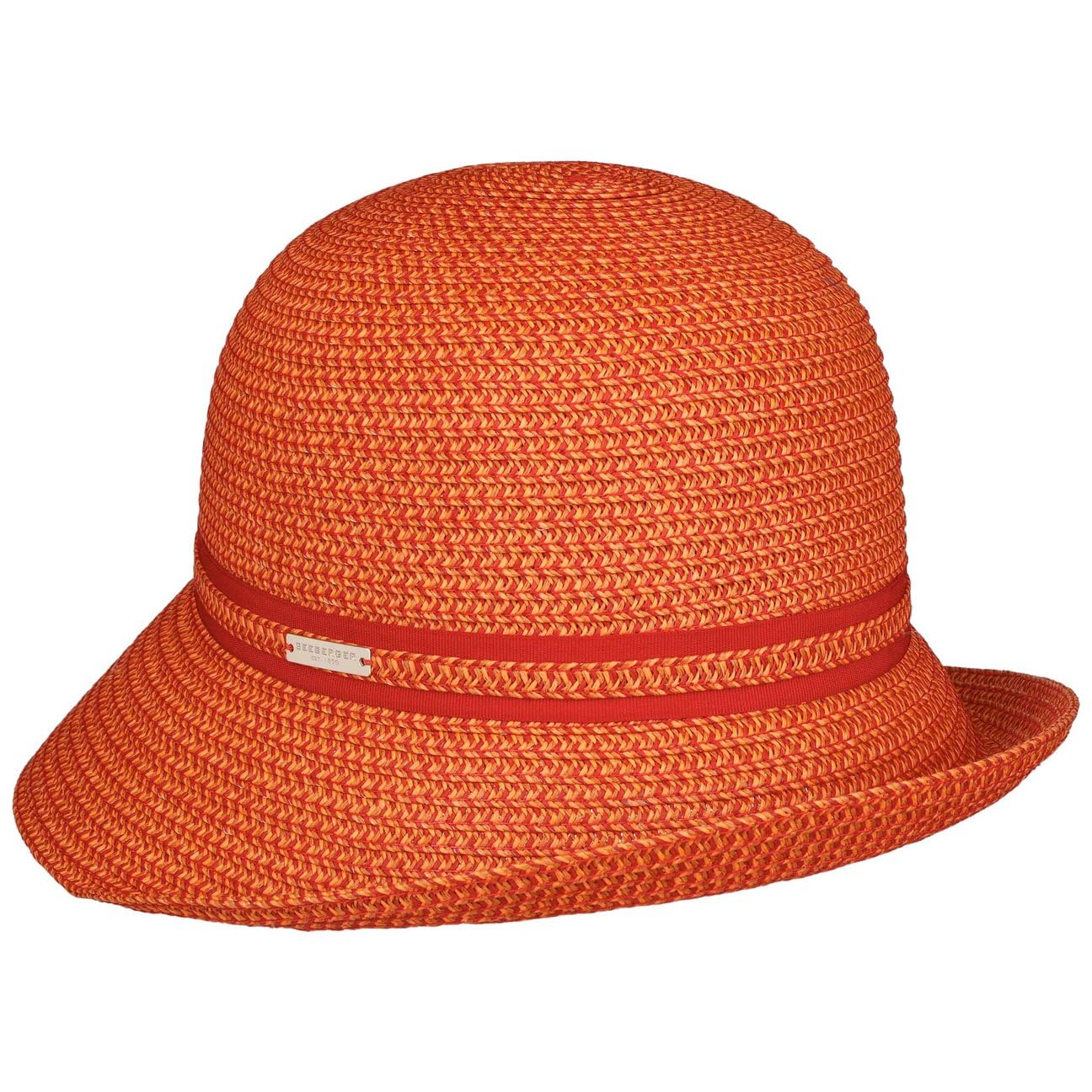 Seeberger Gavia Campana Sombrero de paja Sombrero de Verano Sombrero de Mujer Sombrero de Campana Sombrero de Jardín Mujer - Con Cinta De Grosgrain Verano Primavera-Verano - Talla Única Rojo