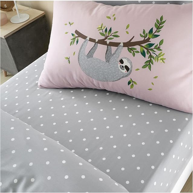 FAIRWAYUK Funny Sloth Hanging Out Bedding Set - Premium Quality Ultra Soft Colored Animal Printed Fitted Bed Sheet Boys Girls Kids Room Decor, Lightweight Grey Sheets Single Bed 91x193cm