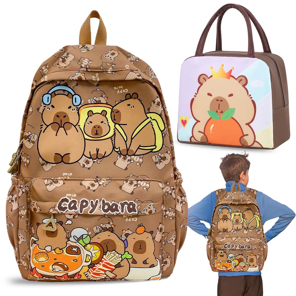 Mochila Escolar Capybara, Capybara Bolsa de Almuerzo Niño, Escolar de Dibujos Animados en 3D Escolares Anime Mochila,Schoolbag escolar de dibujos animados para niños