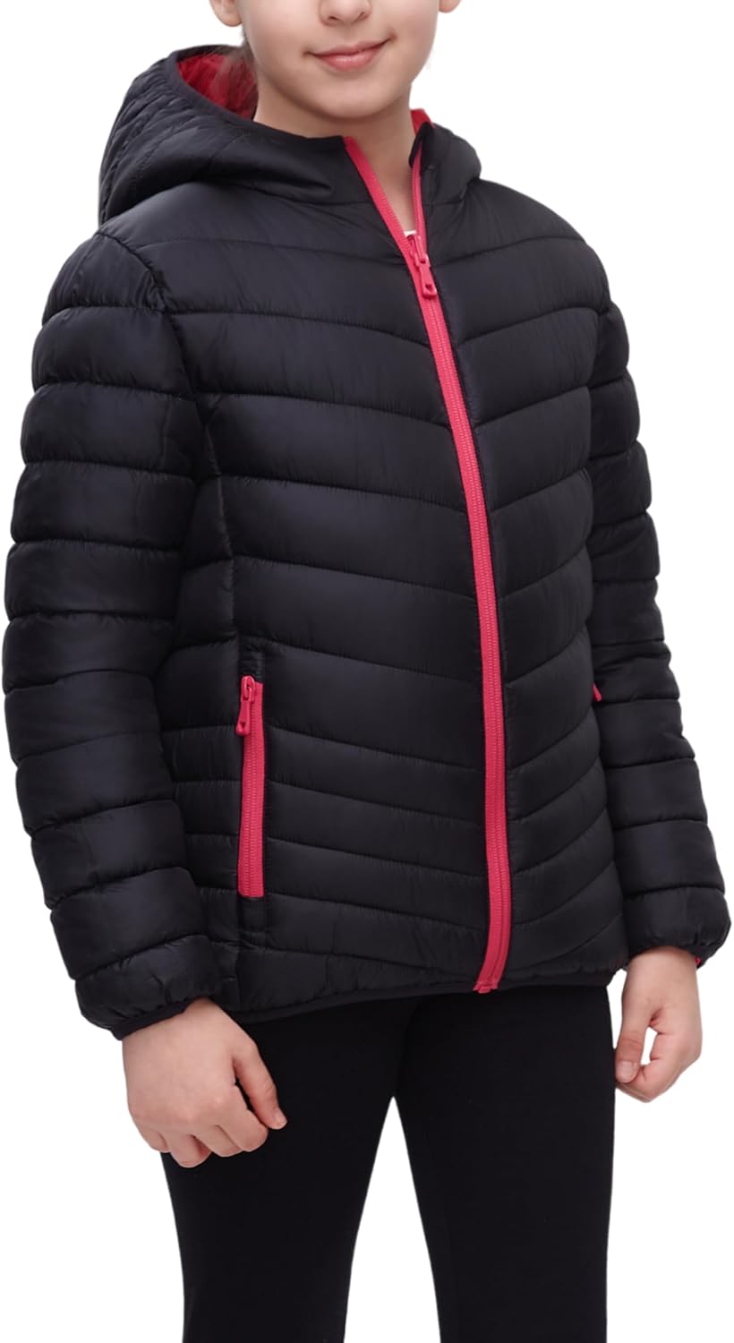 Rokka&Rolla Girls' Reversible Lightweight Puffer Jacket Hooded Water-Resistant Winter Coat