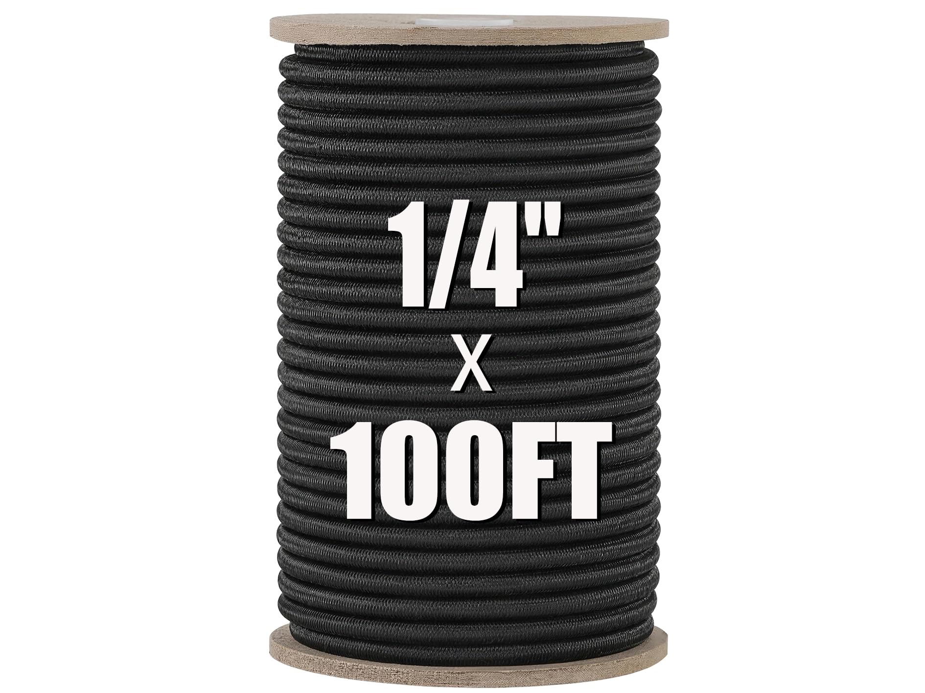 SMART&CASUAL Marine Grade Bungee Cord Roll 1/4" x 100' Black Premium Polyester Natural Latex Core Shock Cord Heavy Duty Elastic Rope for Kayak Tarp Tie Down Camping Canopy DIY Crafting