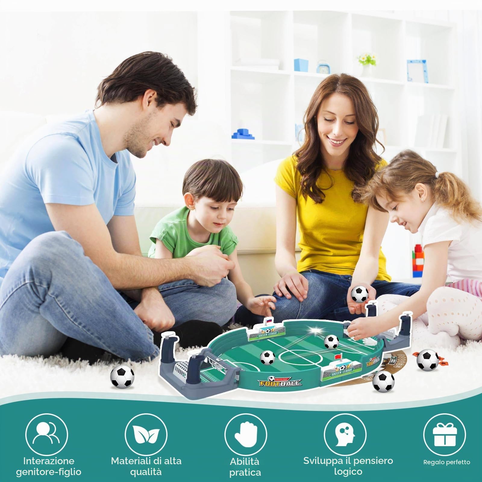 Calcio Balilla Bambini con 6 Palline Mini Biliardino Interattivo per Bambini, Adulti, Feste di Famiglia