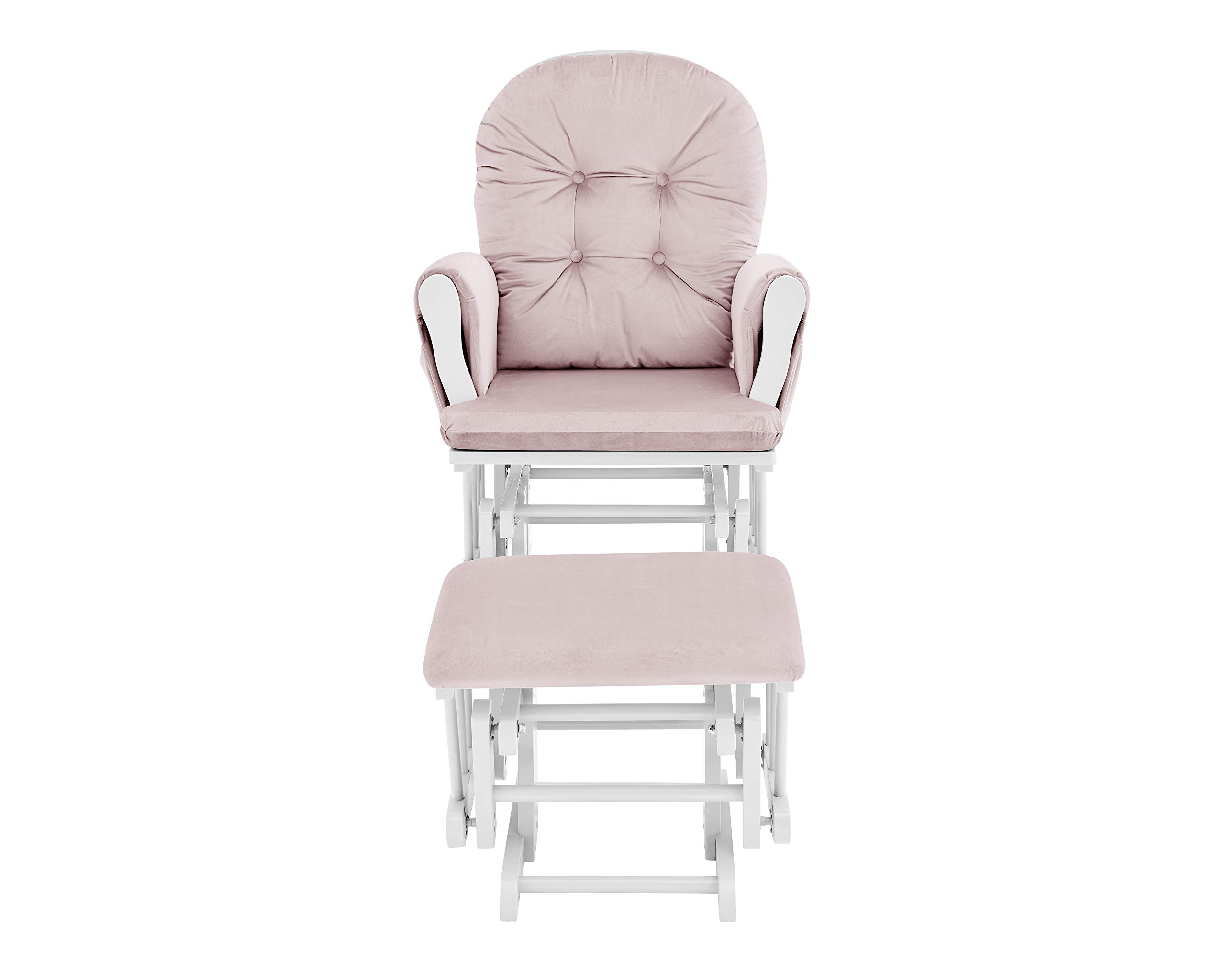Glider and Ottoman White Wood and Pink Fabric