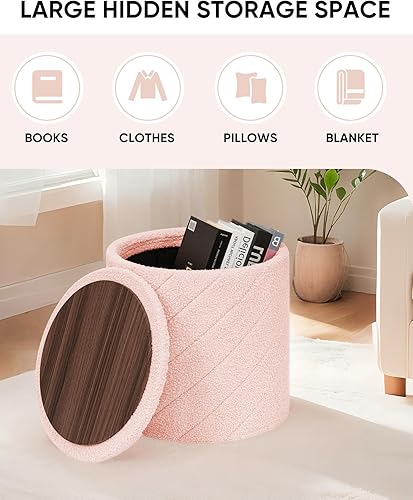 Miniatura 2 de B FSOBEIIALEO Otomana con almacenamiento, Otomana redonda de almacenamiento de bouclé con bandeja, Taburete reposapiés para dormitorio, Otomana para