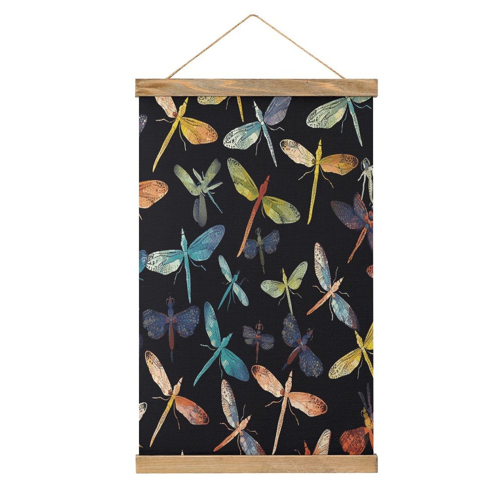 JTREHY Colorful Dragonfly Linen Hanging Painting Vintage Poster Wall Art Prints Personality Style Wall Hanging Poster for Living Room Office Bedroom Decor Frame 13.2 X 20.47 Inch