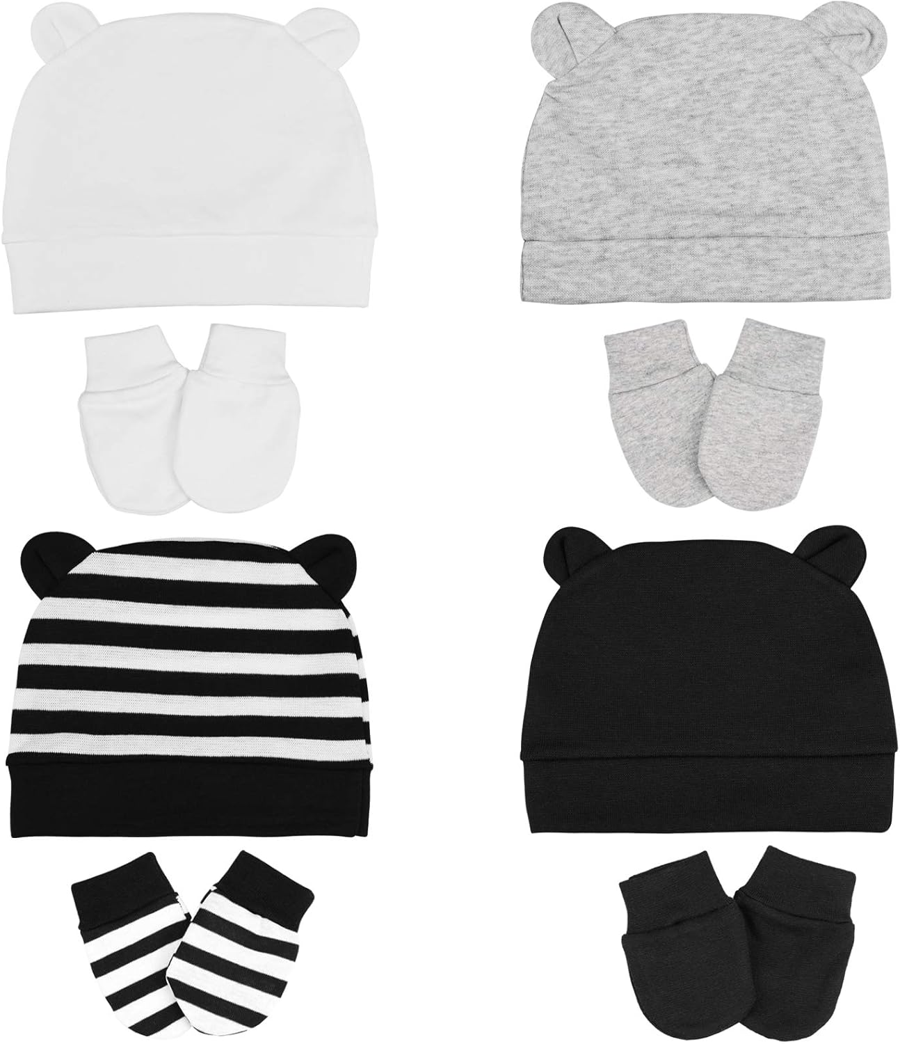 Dxhycc 4 Sets Newborn Baby Hats and Mittens, Baby Beanie Caps Hats and