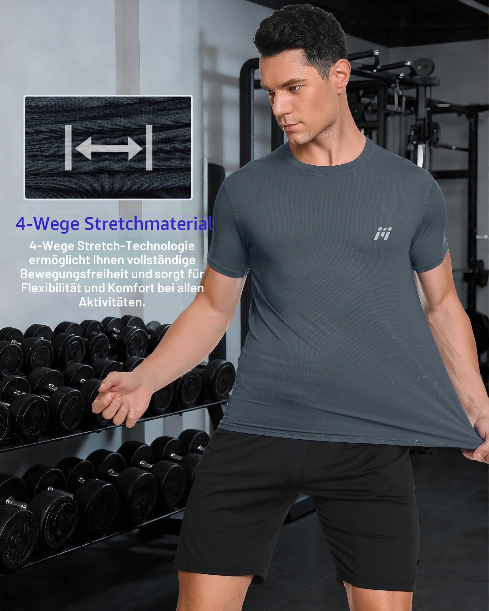 MEETYOO 5er Pack Herren Sportshirt Kurzarm - Atmungsaktives Mesh Funktionsshirt Herren für Laufen, Fitness & Training, Schnelltrocknend und Leicht