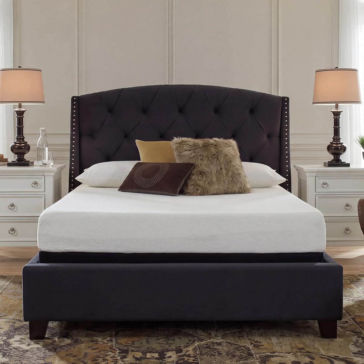 Signature Design by Ashley Queen Size Chime 8 Inch Medium Firm Gel Memory Foam Mattress with Green Tea & Charcoal Extract, Fiberglass-Free, Mattress In A Box