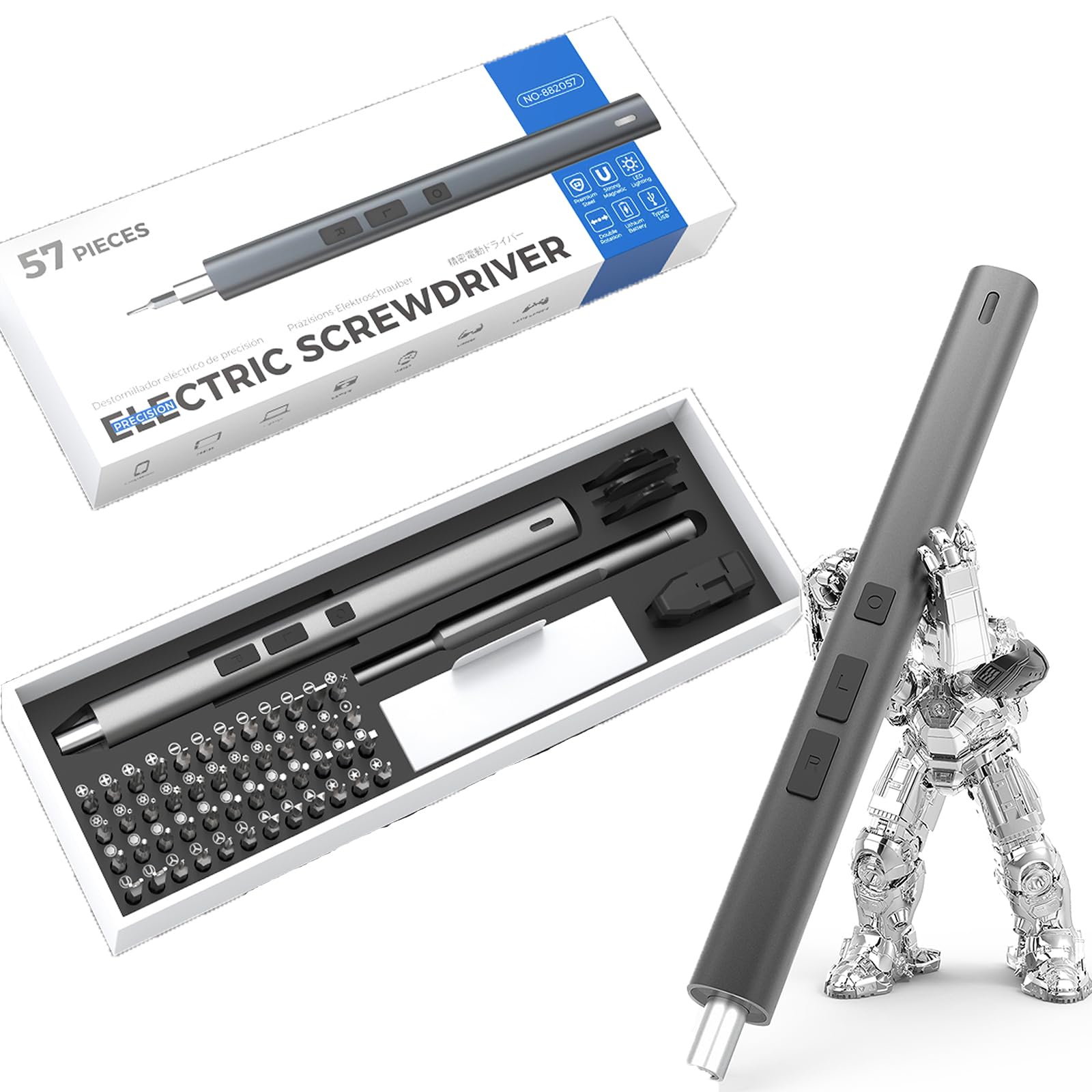 Mini Electric Screwdriver, 57 in 1 Precision Cordless Rechargeable Screwdriver Set including Magnetic S2 Bits