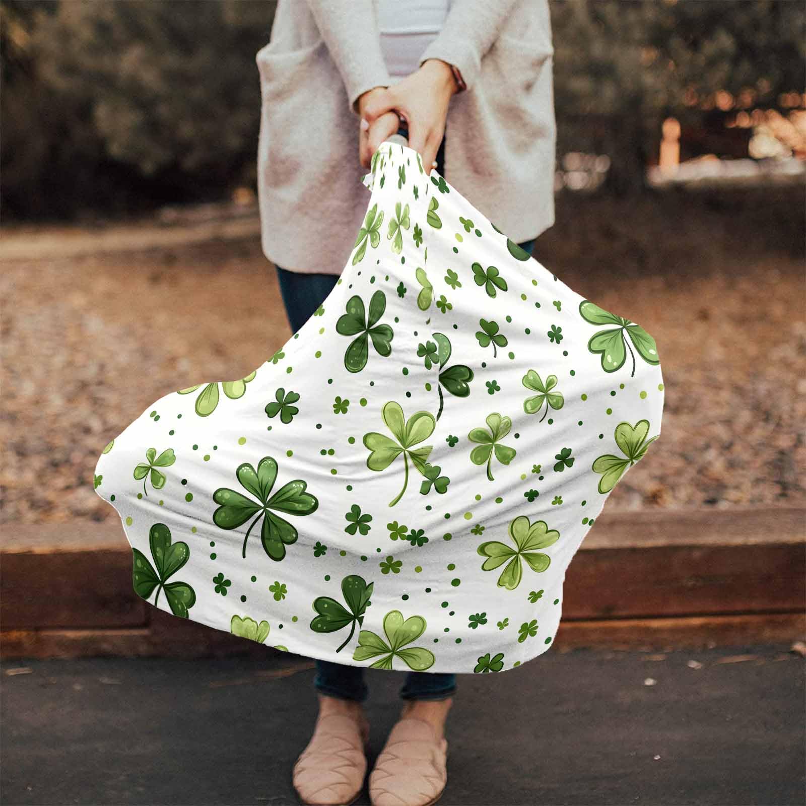 Nursing Cover for Breastfeeding Scarf, St. Patrick's Day Cartoon Green Shamrock Baby Car Covers Super Soft Multi Use for Canopy Shopping Cart Cover Blanket Stroller Cover