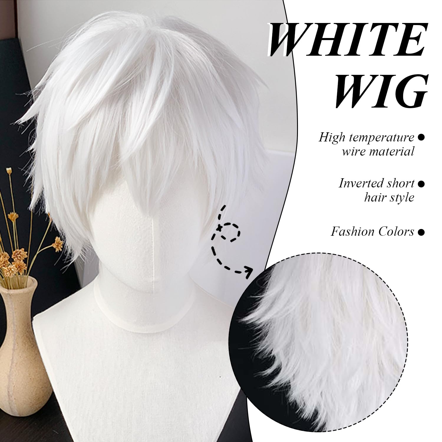 1 Piece Of White Wig And 1 Piece Of Hair Net, Men'S Wig, Role-Playing Accessories, Short Wigs, Party Wigs. - Image 3
