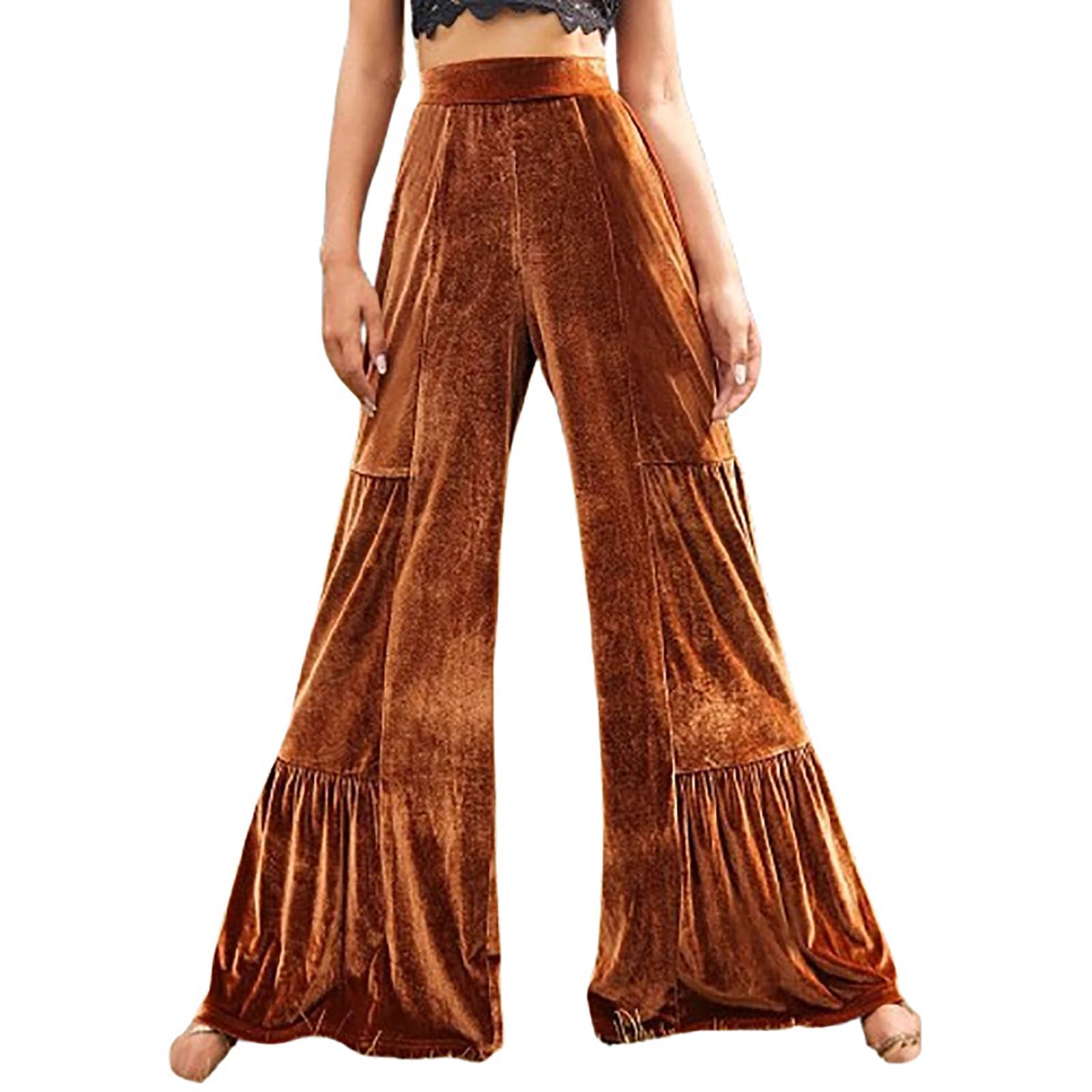 Melliflo Velvet Wide Leg Pants for Women High Waisted Soft Palazzo Lounge Pants Baggy Flare Leg Velvet Long